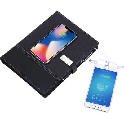 2020 custom leather wireless charger planner  notebook with powerbank  and usb